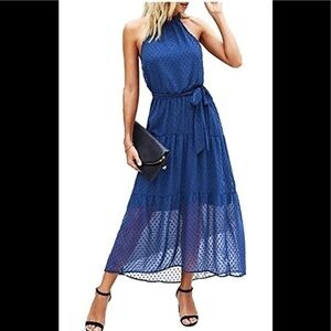 Halter Dress Boho Swiss Dot Midi Sundress Sleeveless Back Zipper Beach Dress